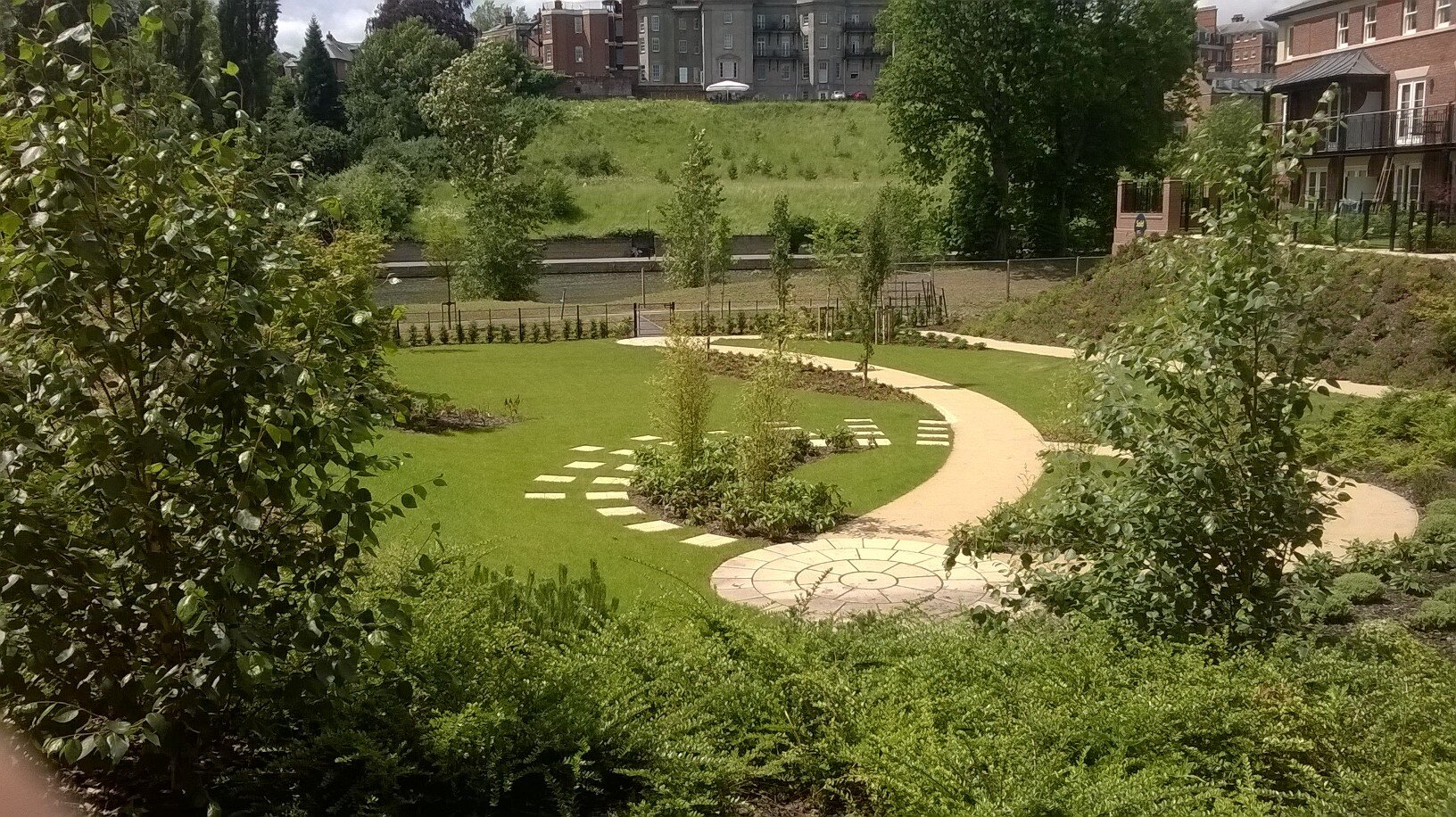Gardens of the new complex looking nice on a summers day